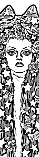 Free colorable bookmarks of a woman with star shaped hair detail